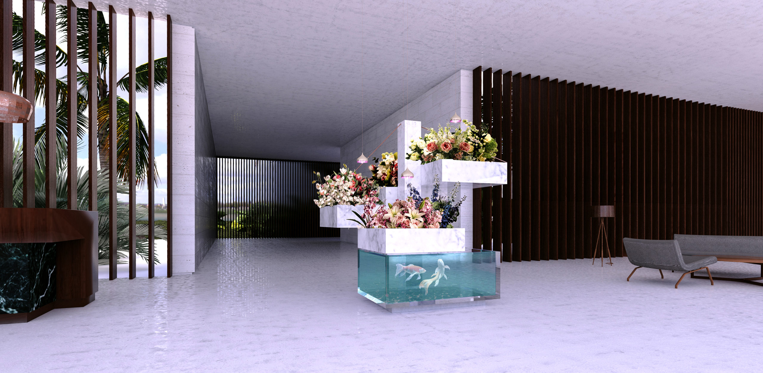 Floral installation designed for an elegant interior